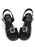 Schwarz/weiß Lolita Sandalen klobige Pony Heels Square Schnallen Ankle Strap
