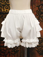 Süße Baumwolle Lolita Bloomers geschichteten Rüschen Stickerei-Spitze-Trim in Weiß