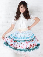 Süße blaue Polyester Lolita Rock Ice Cream Printed White Lace Trim