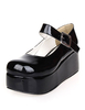 Süße Glossy Lolita hohe Plateauschuhe Knöchelriemen -Schnalle Round Zehe in Schwarz