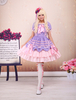 Süße lila rosa Lolita OP Kleid Kurzarm Layers Bögen und Trim