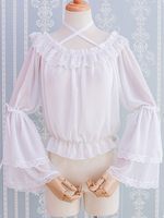 Süße Lolita Bluse Rüschenspitze Plissee Slappy White Lolita Top