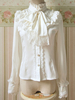 Süße Lolita Bluse Spitze Rüsche Stehkragen Bögen Vintage Lolita Hemd