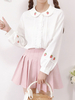 Süße Lolita Bluse Weiß Rosa Erdbeermuster Peter Pan Kragen Langarm Polyester Lolita Shirt