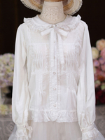 Süße Lolita-Blusen weiße lange Ärmel Spitze Rüschen Lolita-Oberteil Lolita-Hemd