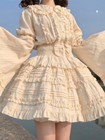 Süße Lolita-Blusen Ecru-weißes Lolita-Oberteil Kurzärmliges Lolita-Shirt mit Plissee-Rüschen