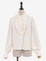 Süße Lolita-Blusen Ecru-weißes Lolita-Top Langärmliges Lolita-Shirt mit Rüschen