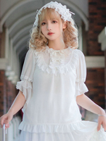 Süße Lolita Blusen Neverland Halbarm Rüschen Lolita Top White Lolita Shirt