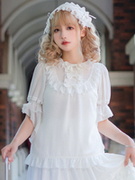 Süße Lolita Blusen Neverland Lolita Top Weiß Halbarm Rüschen Lolita Shirt