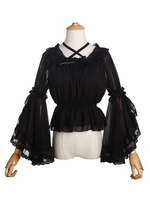 Süße Lolita Blusen Neverland Lolita Top Weiß Langarm Poms Blumendruck Lolita Shirt