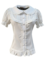 Süße Lolita Blusen Neverland Rüschen Kurzarm Lolita Top Light Aprikose Lolita Shirt