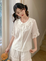 Süße Lolita-Blusen Spitzenschleifen Lolita-Top kurzärmlige Bluse schwarzes Lolita-Shirt aus Spitze