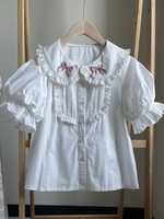 Süße Lolita Blusen Weiße Kurzarm Rüschen Schleifen Lolita Top Lolita Shirt