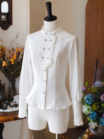 Süße Lolita-Blusen weißes Lolita-Top mit langen Ärmeln und Rüschen