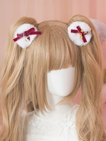 Süße Lolita Haar Zubehör Erdbeere Herz Bogen pelzigen weißen Lolita Haarspange