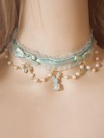 Süße Lolita Halsband Perle Schleife Tüll Rüschen Mintgrün Lolita Halskette