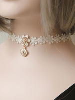 Süße Lolita Halskette im klassischen & traditionellen Style Baumwollmischung Accessoires mit Spitzen in Weiß für Alltag mit Choker