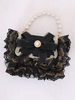 Süße lolita handtasche schwarz pu leder perlen bögen spitze verschönerung spitze pu leder kreuzkörper tasche lolita zubehör