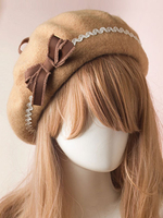 Süße Lolita Hut Wolle Bow Pom Pom Lolita Baskenmütze