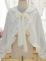 Süße Lolita Jacke Chiffon mit Umlegekragen und langen Ärmeln und Falten und Schleife in Rosa