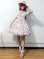 Süße Lolita JSK Jumper Rock Neverland Chiffon ärmellose Rüschen Bögen gedruckt rosa Lolita Kleid