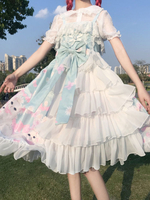 Süße Lolita JSK Kleid Katzen Daydream Print Schleife Rüschen Lolita Pullover Röcke