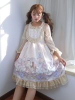 Süße Lolita JSK Kleid Print Rüschen Apricot Lolita Jumper Rock