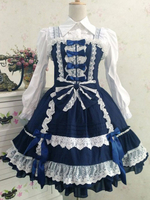 Süße Lolita Kleid JSK tiefblauen Lolita Kleid Baumwolle Rüsche Tiered Lolita Jumper Rock mit Schleife