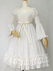 Süße Lolita Kleid OP Baumwolle Elfenbein Hime lange Ärmel hoch taillierte Spitze gekräuselten Bow Cross vorne Lolita einteiliges Kleid