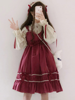 Süße Lolita Kleid OP Bogen Rüschen Farbe Block Baumwolle Lolita Einteiliges Kleid