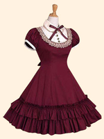Süße Lolita Kleid OP Burgund Stand Kragen kurze Ärmel Lolita einteiliges Kleid