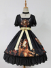 Süße Lolita Kleid OP Schwarz Chiffon quadratischen Ausschnitt gedruckt ein Stück Rüschen Kleid