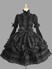 Süße Lolita Kleid OP schwarz Stehkragen Blätterteig Langarm Baumwollspitze Rüschen Bow Lolita einteiliges Kleid