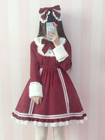 Süße Lolita Kleid OP Ture rot Lolita Kleid abnehmbare Fell Kragen Lace Trim Bogen