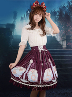 Süße Lolita Kleid SK Burgunder Chiffon bedruckt Lace Up Rüschen Lolita Rock