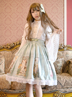 Süße Lolita Kleid SK grün Baumwolle gedruckt plissierten Rüschen Lolita Rock