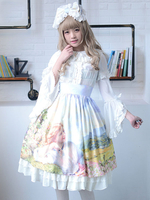 Süße Lolita Kleid SK Licht Blau gedruckten Rüschen Baumwolle Lolita Rock