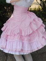 Süße Lolita Kleid SK rosa Dekoband Criss Cross Rüsche hohe Taille Baumwolle Lolita Rock