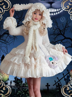 Süße Lolita Kleider Rüschen Schwarz Ecru Weiß Winter Gothic Lolita Kleider
