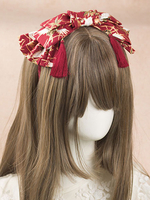 Süße Lolita Kopfschmuck Drucken Tassel Bow Twill Burgund Lolita Haarschmuck