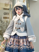 Süße Lolita Mäntel Baby Blue Knotted Bows Polyester Mantel Tweed Mantel Winter Lolita Outwears