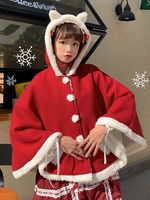 Süße Lolita-Mäntel Roter Polyester-Umhang-Poncho-Herbst Lolita trägt süße Katzenohren