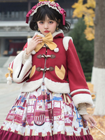 Süße Lolita Mäntel Roter Tweedmantel Geknotete Schleifen Mantel Polyester Winter Lolita Outwears