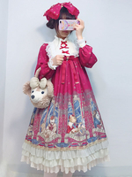 Süße Lolita OP Kleid astrologische Katze Rüschen Bogen gefaltete Burgunder Lolita One Piece Dress