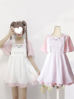 Süße Lolita OP Kleid Bunny Print Rüschen zweifarbig rosa Lolita One Piece Dress