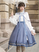 Süße Lolita Outfits Baby Blue Schnürfransen Rüschen Langarm Lolita Shirt im chinesischen Stil