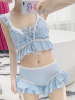 Süße Lolita Outfits Baby Blue Schnürrüschen Ärmelloses Lolita Badeanzug Outfit