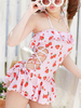 Süße Lolita Outfits Rosa Schnürrüschen Fruchtmuster Ärmelloser Overall Badeanzug