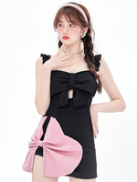 Süße Lolita Outfits Schwarze Rüschen Schleifen Ärmellose Anzughose