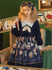 Süße Lolita Outfits Tiefblaue Langarmshirts Top Teddybär Print Bögen Rüschen Rock 2-teiliges Set